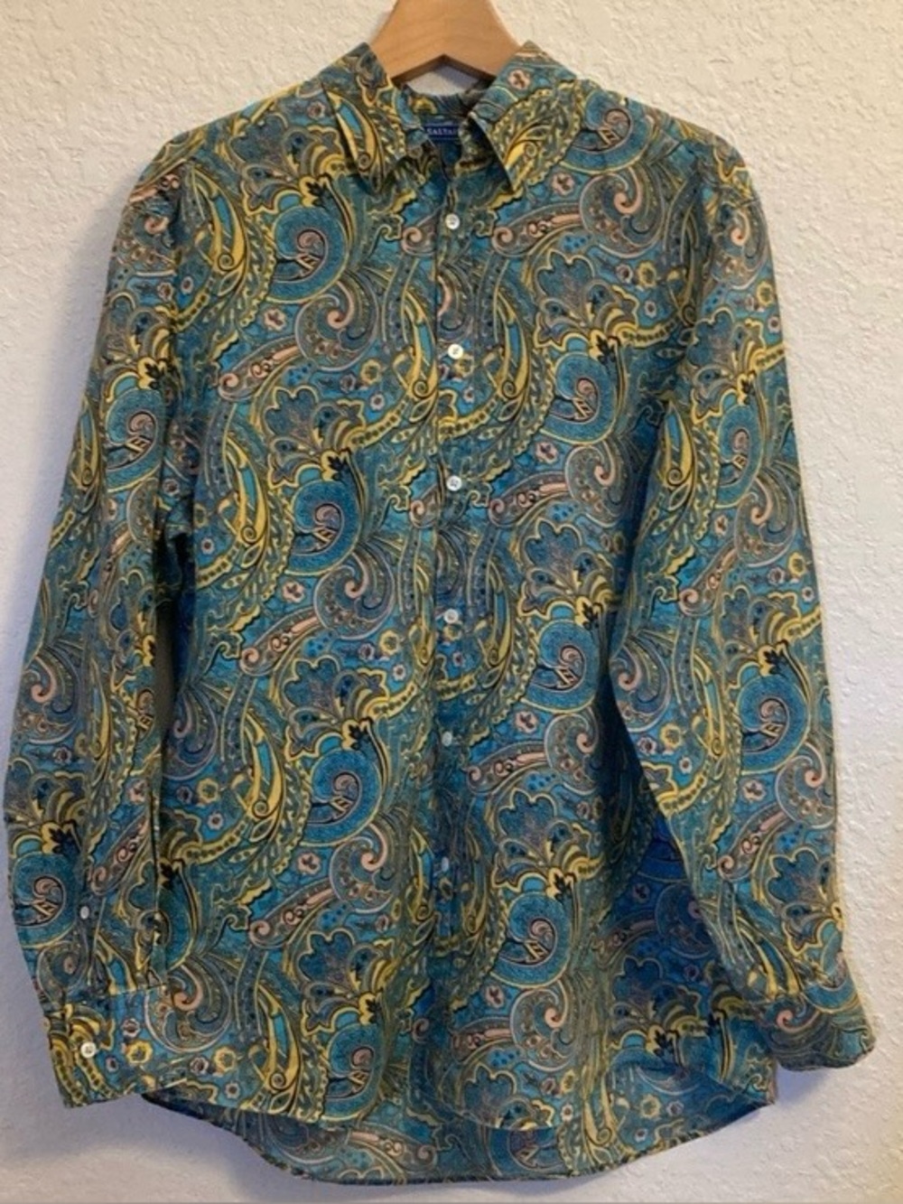 SALTAIRE Men’s Linen Paisley Button-Up Shirt . Sz L